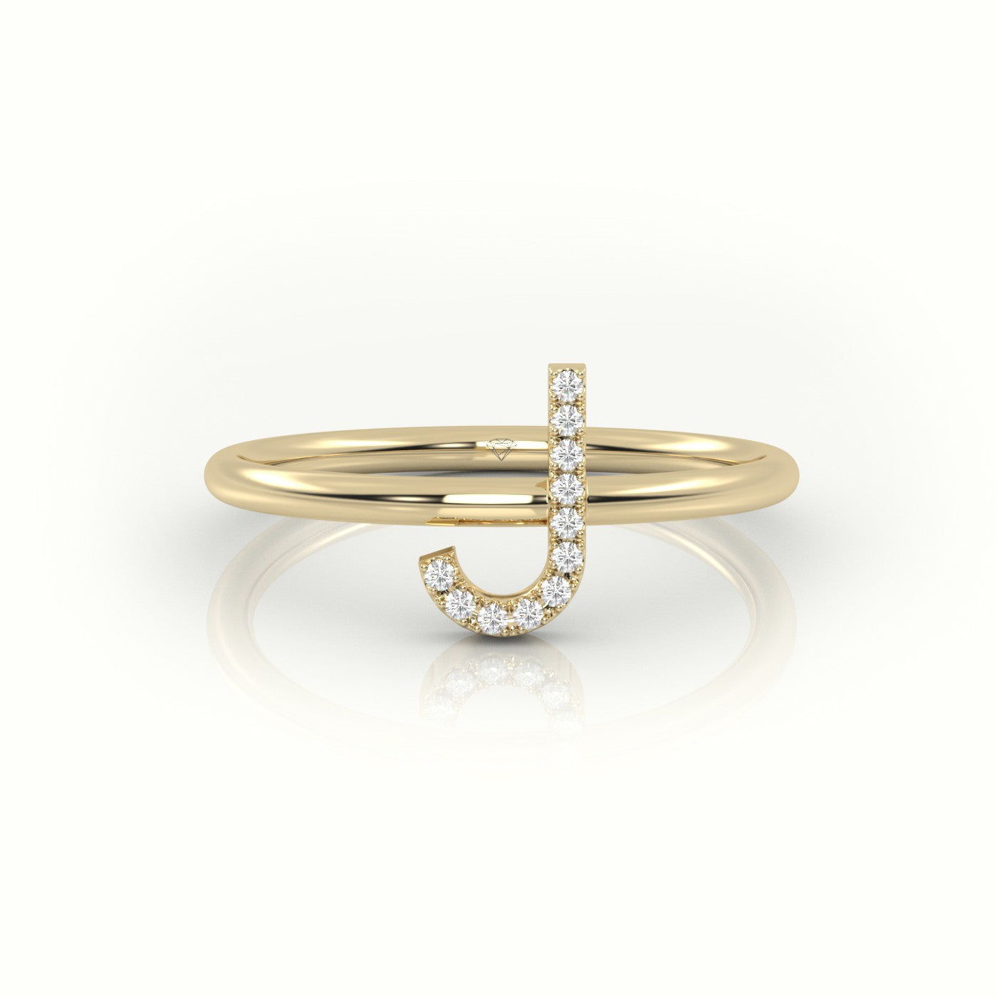 Round Cut Diamonds “J” Initials Monogram Alphabet Ring — Yellow Gold