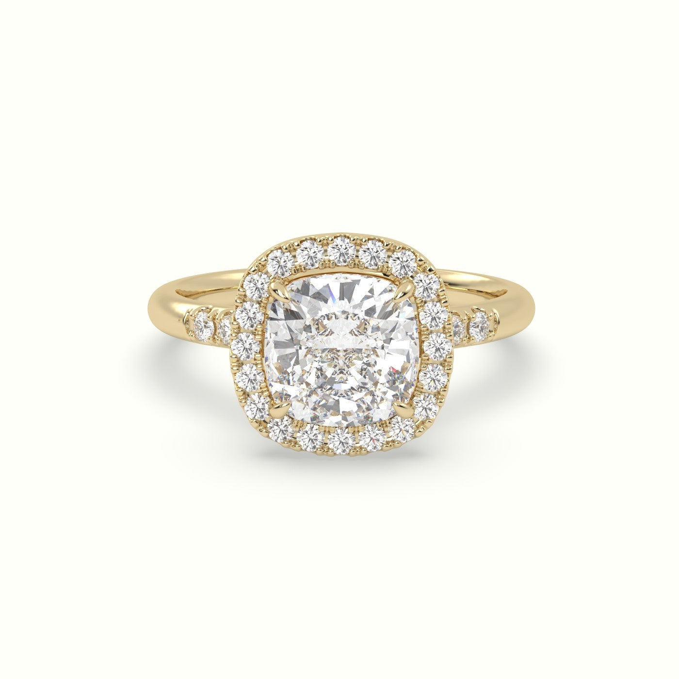 Cushion Cut Halo Diamond Engagement Ring — Yellow Gold