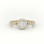 Round Cut Diamond Scallop Setting Vintage Engagement Ring — Yellow Gold