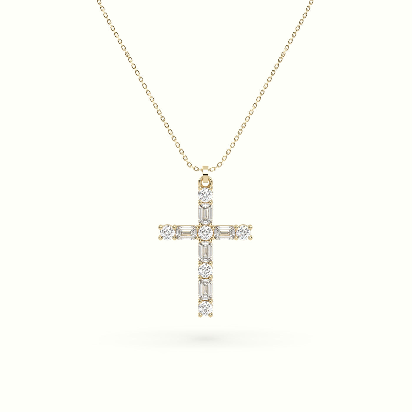 Round Diamond Cross Pendant Necklace — Yellow Gold