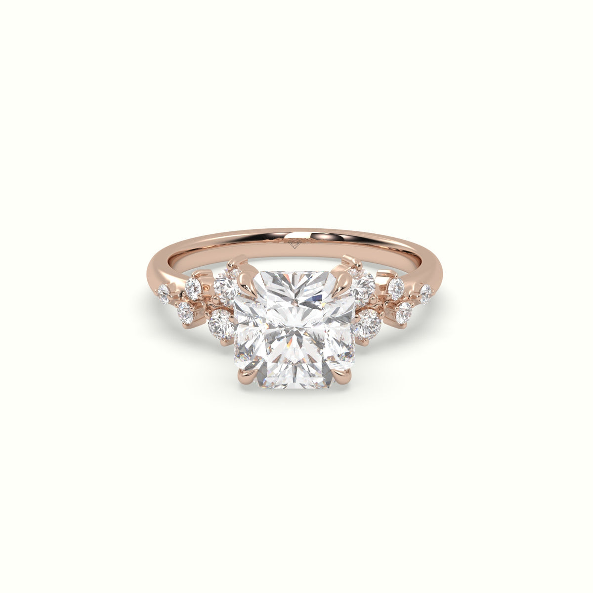 Asscher Diamond Side Stone Engagement Ring — Rose Gold