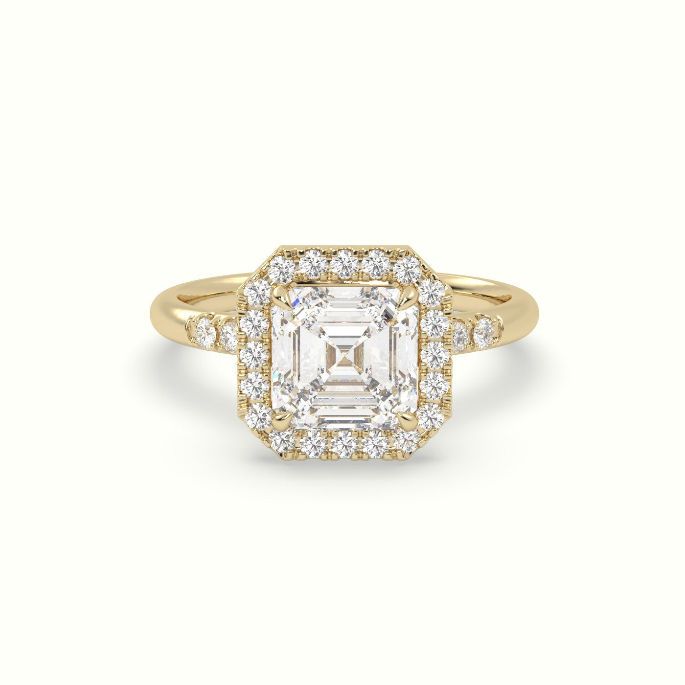 Asscher Cut Halo Diamond Engagement Ring — Yellow Gold