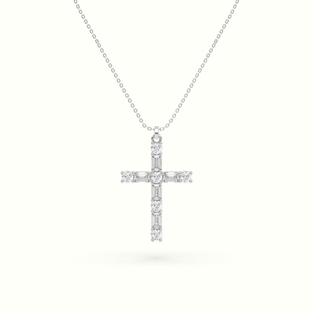 Round Diamond Cross Pendant Necklace — White Gold