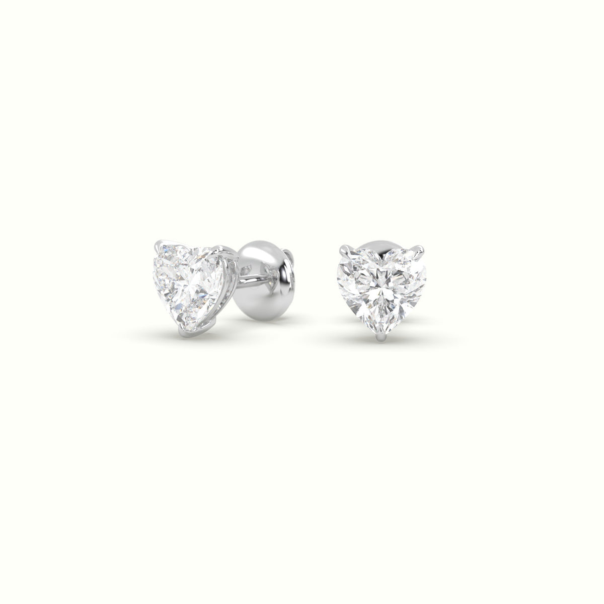 Heart Cut Solitaire Lab-Grown Diamond Stud Earrings 18K White Gold