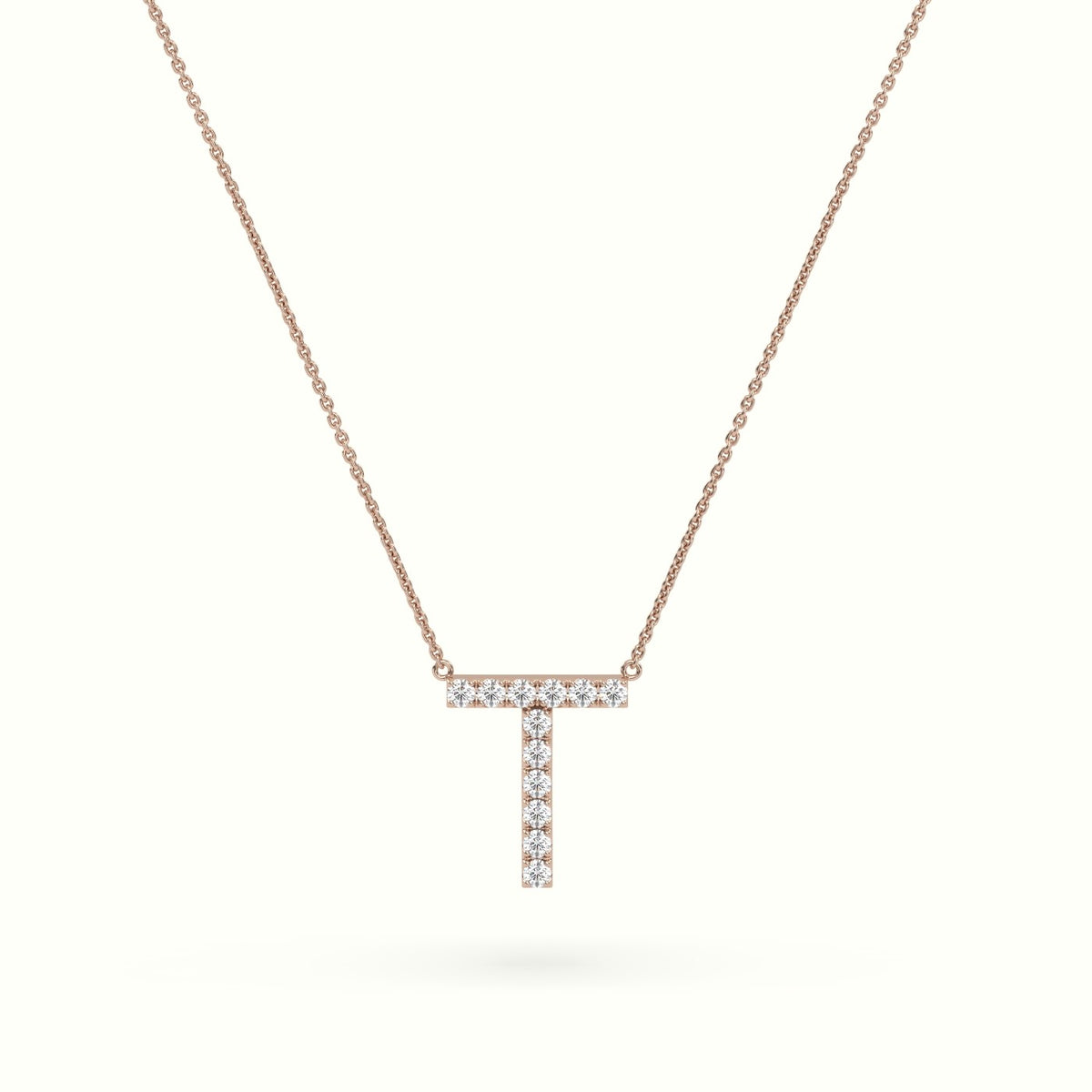 Initial "T" Diamond Necklace - 18k Gold — Rose Gold