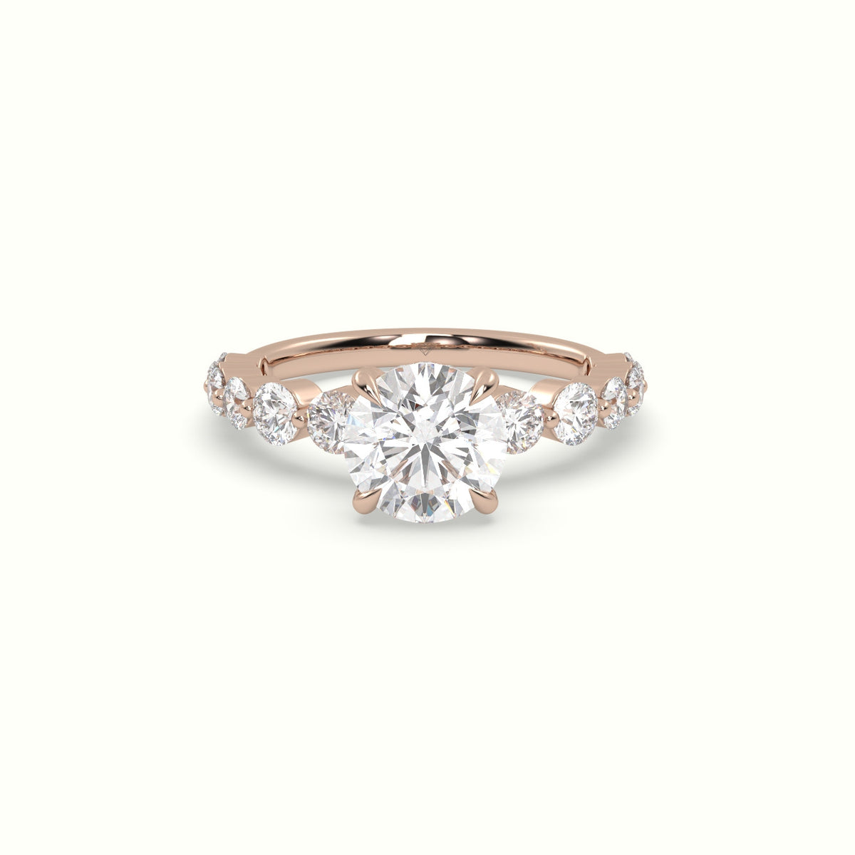 Round Diamond Side Stone Engagement Ring — Rose Gold