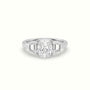 Cushion Diamond Trilogy Trapezium Engagement Ring — White Gold