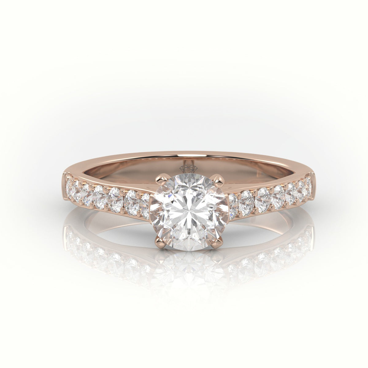 Round-Cut Diamond 4 Prong Pave Setting Engagement Ring — Rose Gold