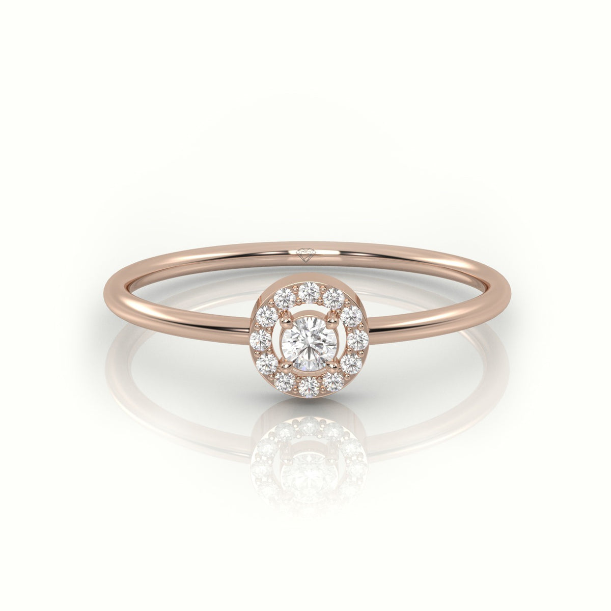 Round Cut Diamond 4 Prongs Halo Setting Ring — Rose Gold