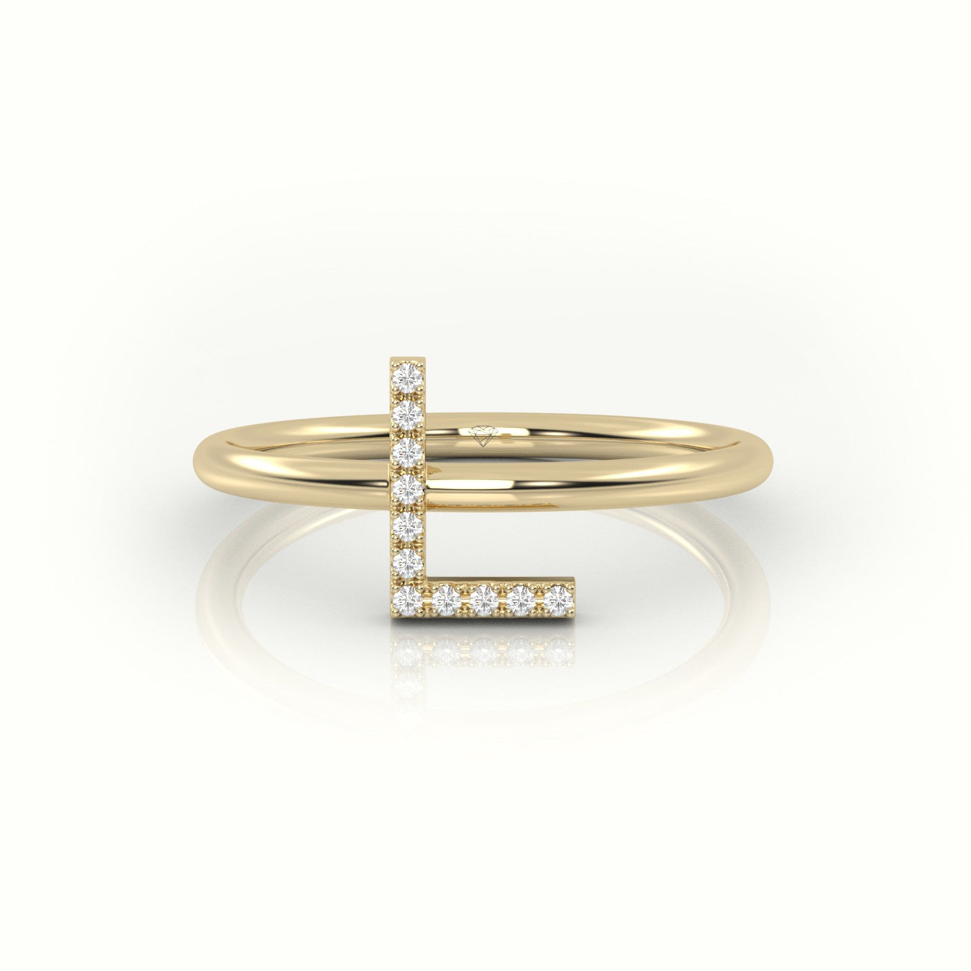 Round Cut Diamonds “L” Initials Monogram Alphabet Ring — Yellow Gold