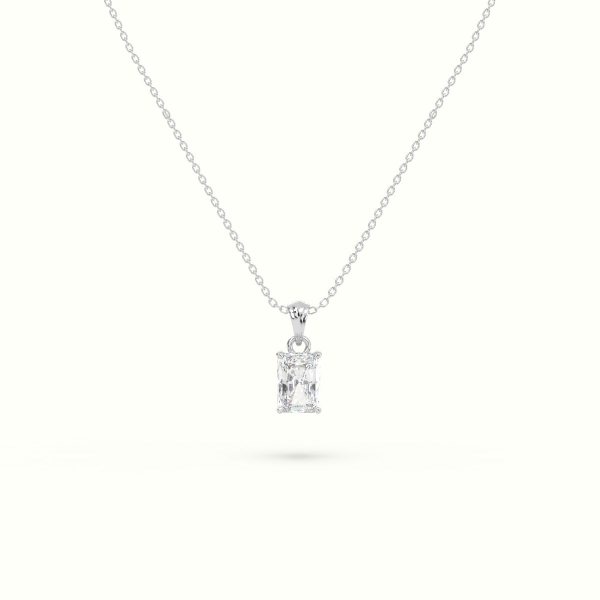 Radiant Cut Solitaire Diamond Pendant — White Gold