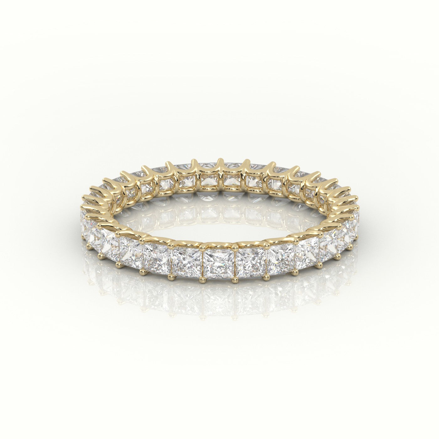 Princess Cut Scallop Set Eternity Wedding Band — Yellow Gold