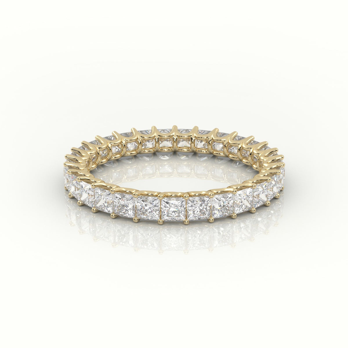 Princess Cut Scallop Set Eternity Wedding Band — Yellow Gold