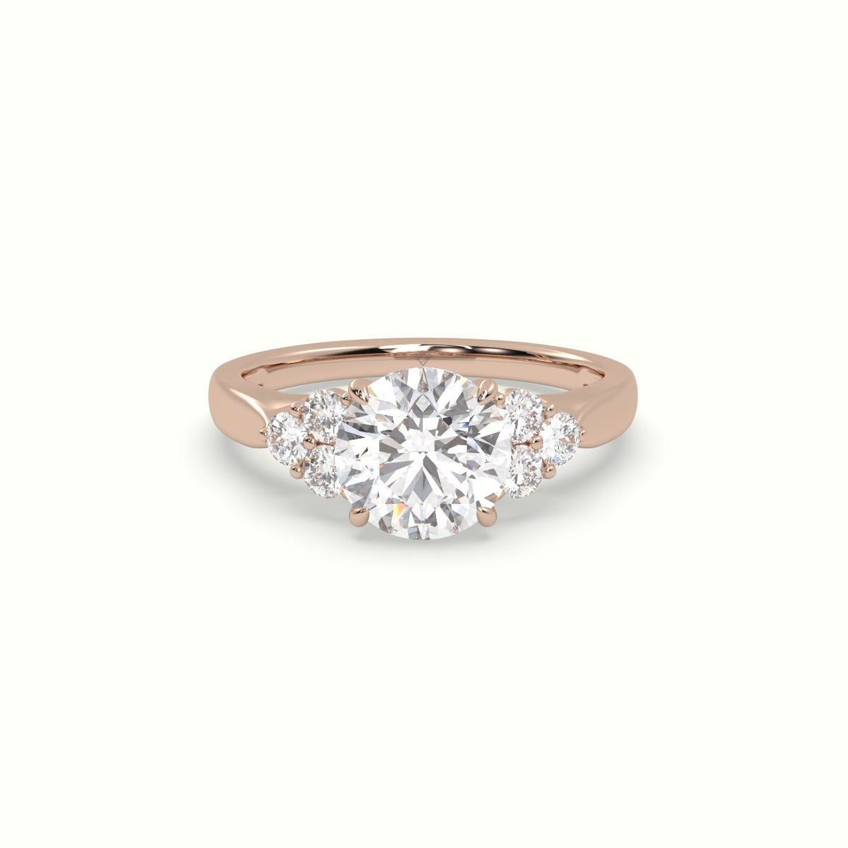 Round Cut Diamond Side Stone Engagement Ring — Rose Gold