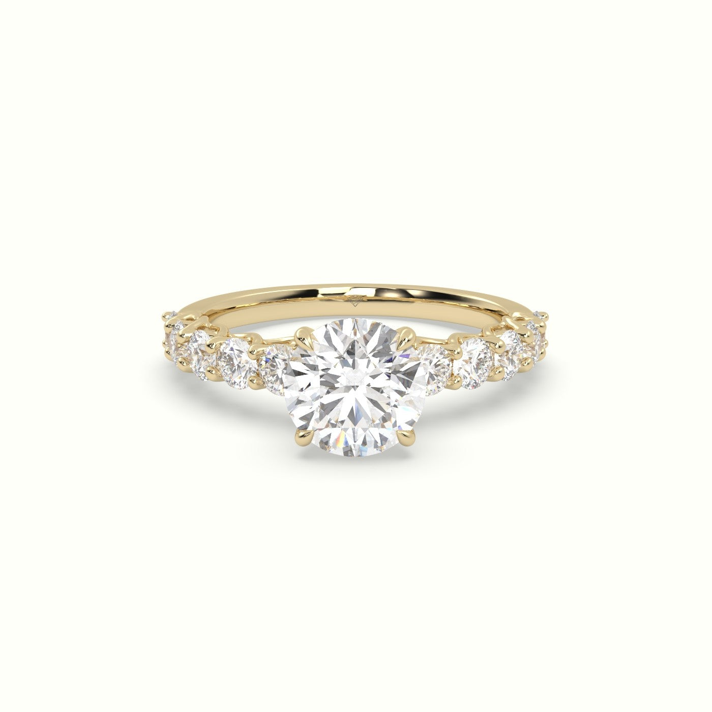 Round Cut Diamond Engagement Ring With Side Stones — Yellow Gold