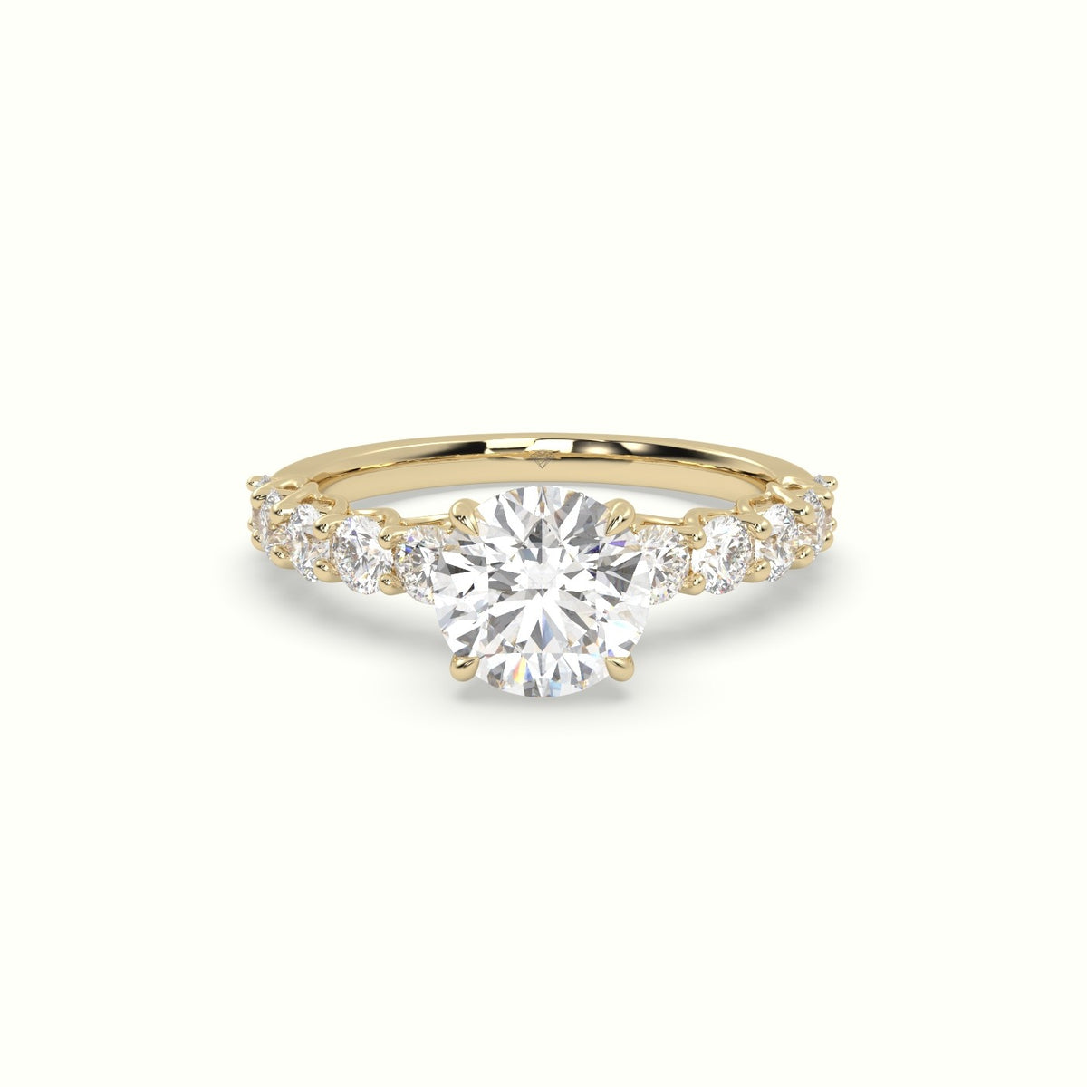 Round Cut Diamond Engagement Ring With Side Stones — Yellow Gold