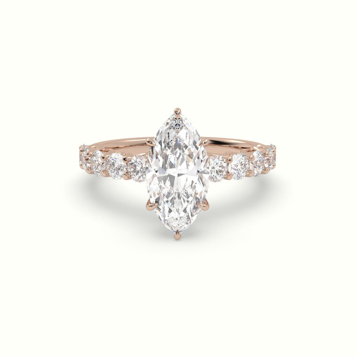 Marquise Cut Diamond Engagement Ring With Side Stones — Rose Gold