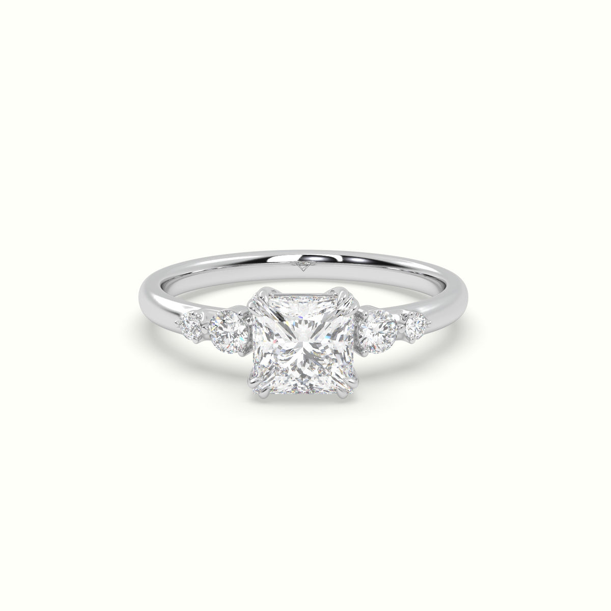 Princess Diamond Solitaire Side Stone Engagement Ring — White Gold