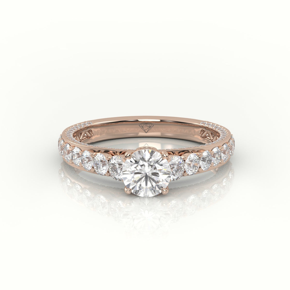 Round Cut Diamond 4 Prongs Pave Setting Engagement Ring — Rose Gold