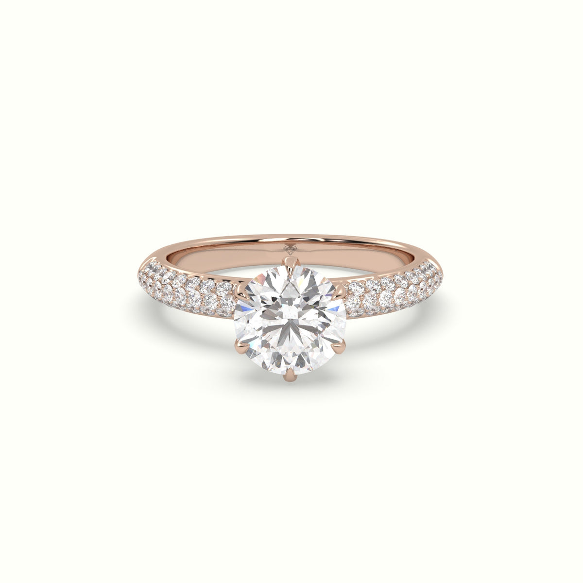 Round Cut Pave Engagement Ring — Rose Gold