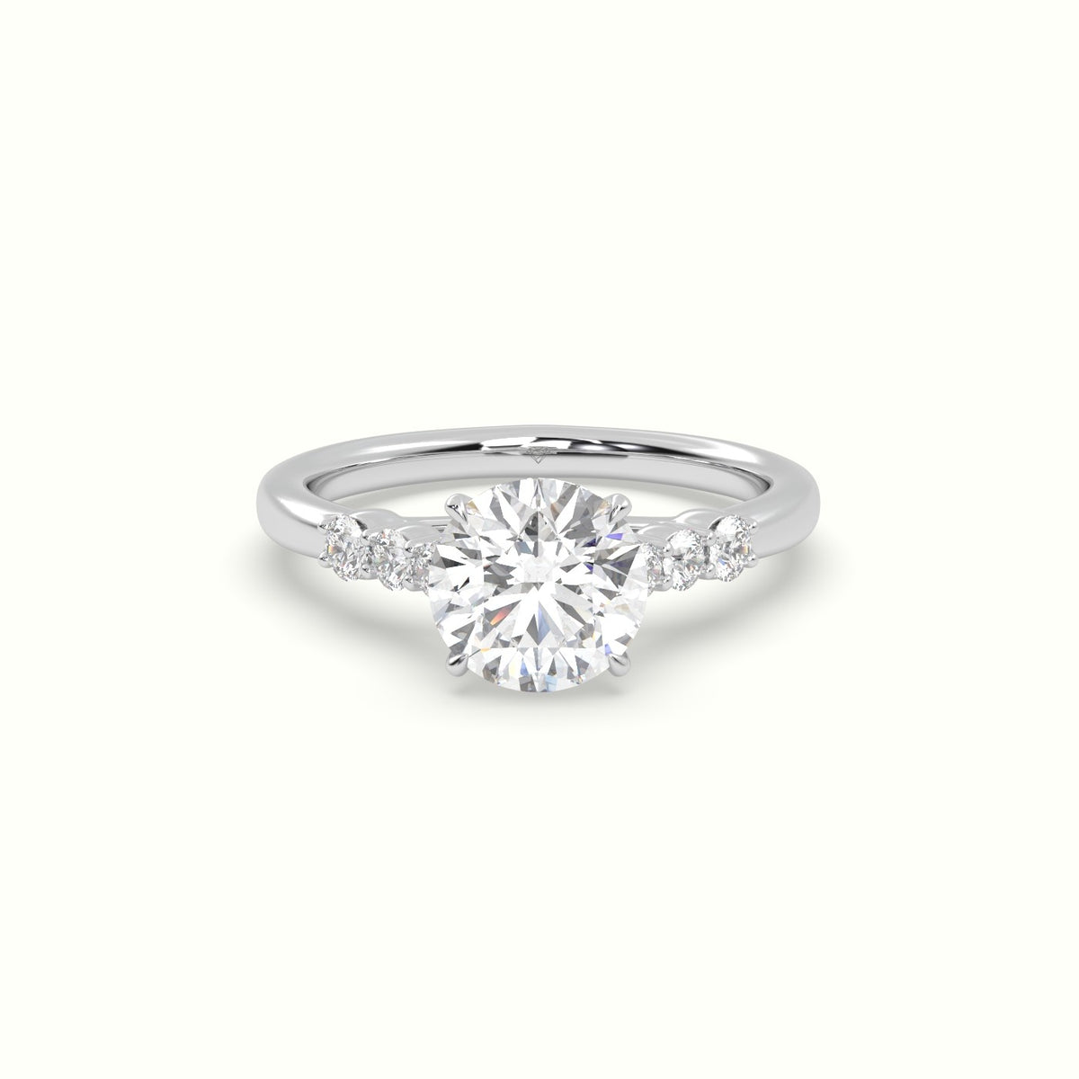 Round Cut Diamond Engagement Ring With Side Stones — White Gold