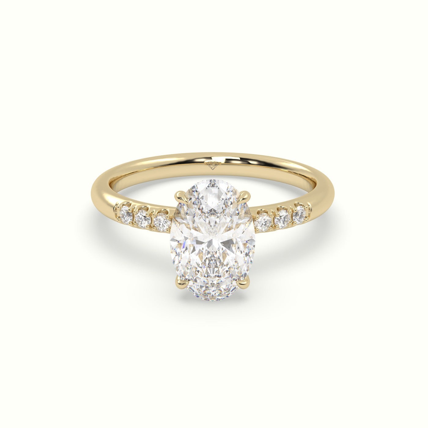 Oval Cut Diamond Pave Engagement Ring — Yellow Gold