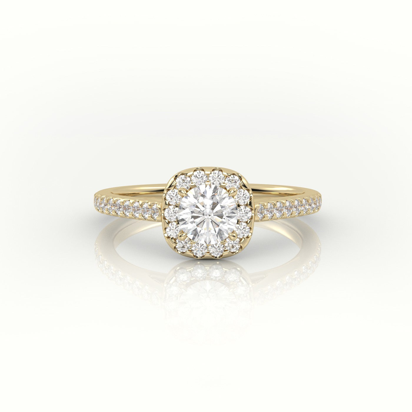 Round Cut Diamond 4 Prongs Halo Scallop Setting Engagement Ring — Yellow Gold