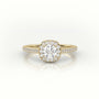 Round Cut Diamond 4 Prongs Halo Scallop Setting Engagement Ring — Yellow Gold