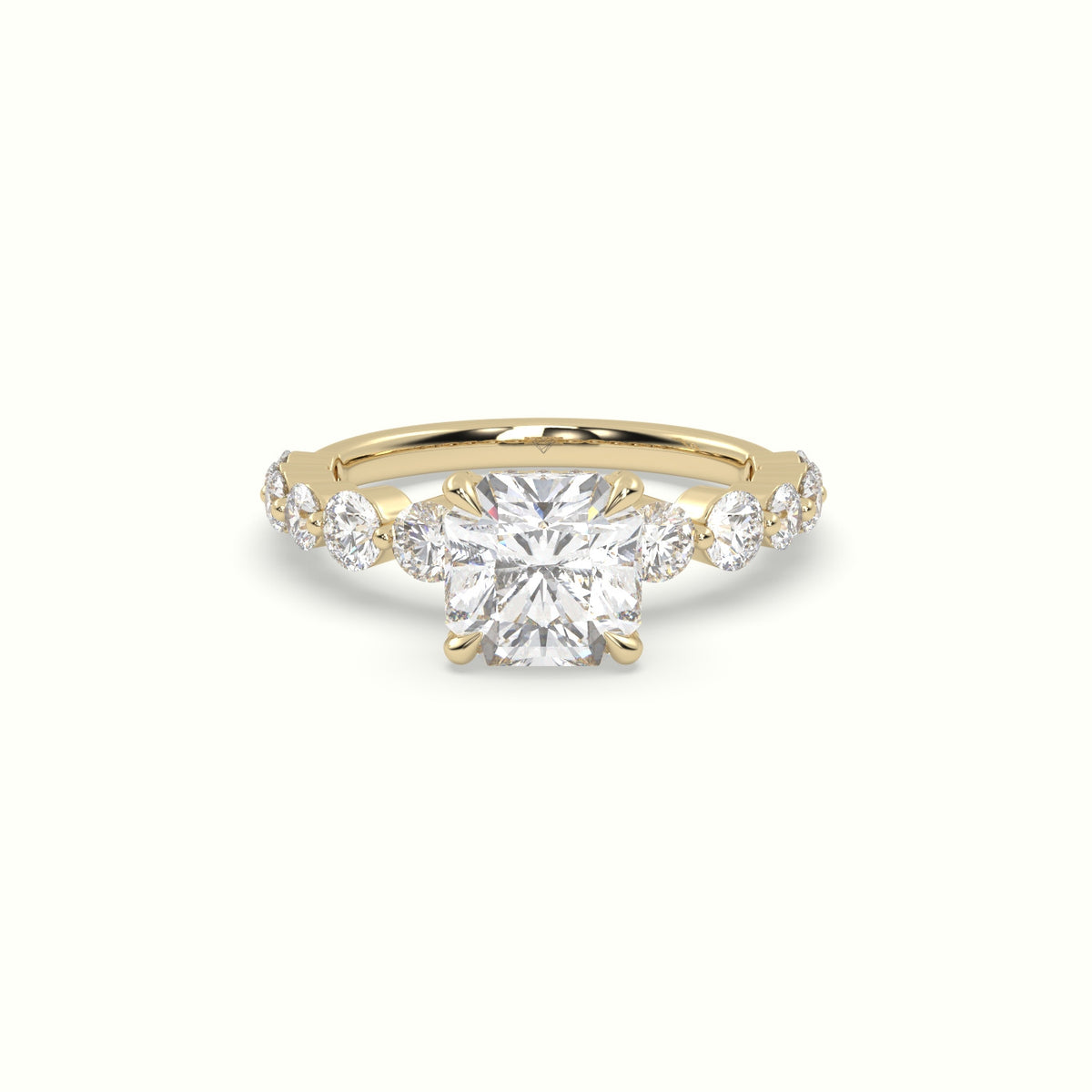 Asscher Cut Diamond Engagement Ring With Side Stones — Yellow Gold