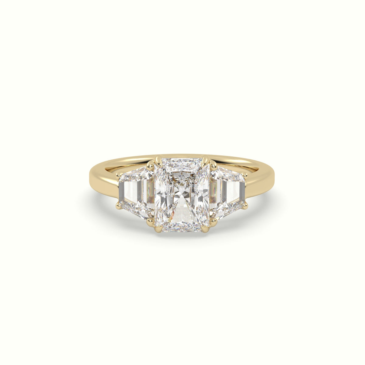 Radiant Diamond Trilogy Trapezium Engagement Ring — Yellow Gold