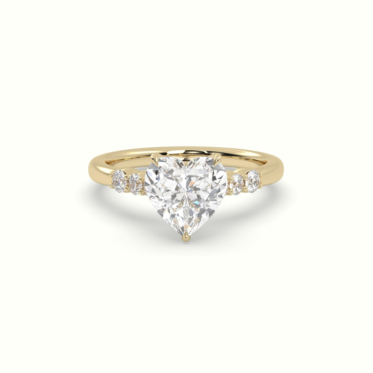 Heart Cut Diamond Engagement Ring With Side Stones — Yellow Gold