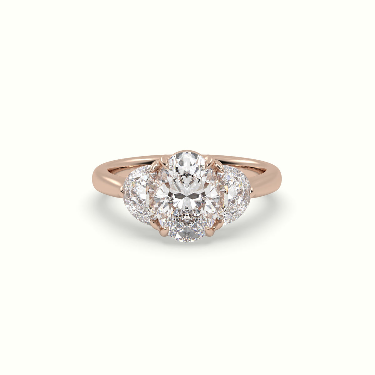 Oval Diamond Trilogy Half Moon Engagement Ring — Rose Gold