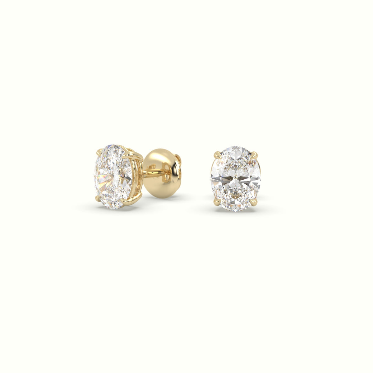 Oval Cut Solitaire Lab-Grown Diamond Stud Earrings 18K Yellow Gold