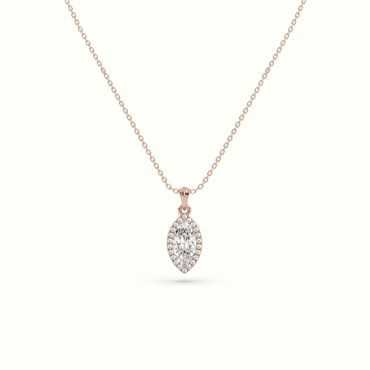 Marquise Cut Solitaire Halo Diamond Pendant — Rose Gold