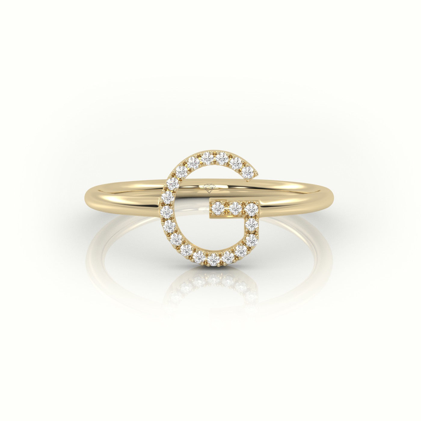 Round Cut Diamonds “G” Initials Monogram Alphabet Ring — Yellow Gold