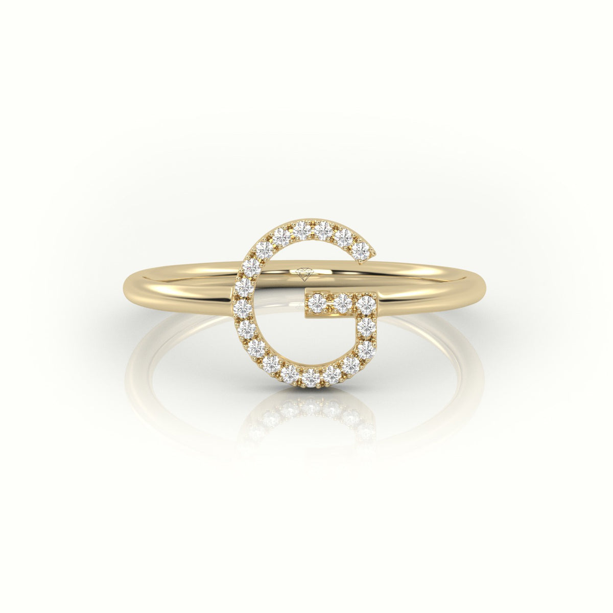 Round Cut Diamonds “G” Initials Monogram Alphabet Ring — Yellow Gold