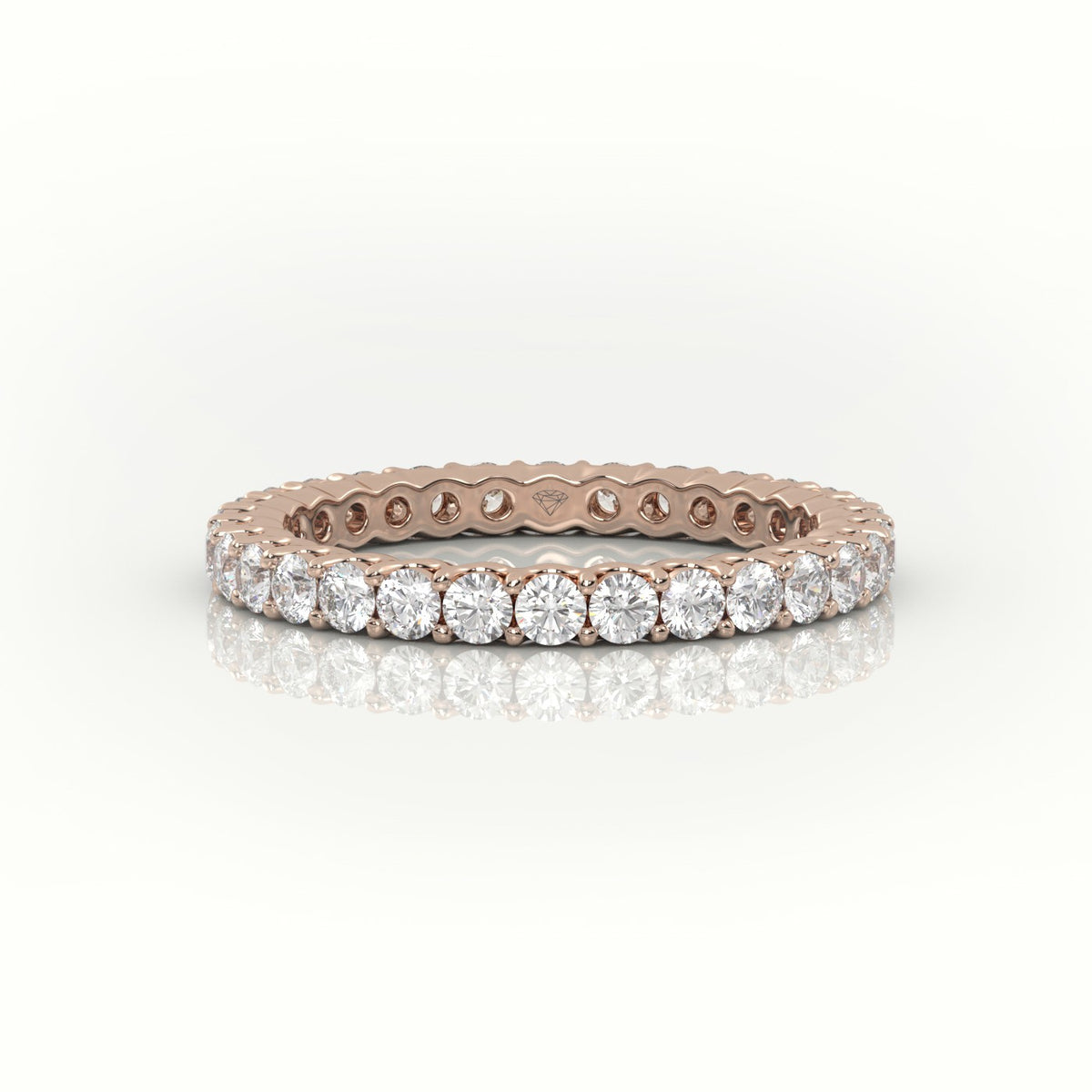 Round-Cut Diamond Scallop Setting Eternity Wedding Band — Rose Gold