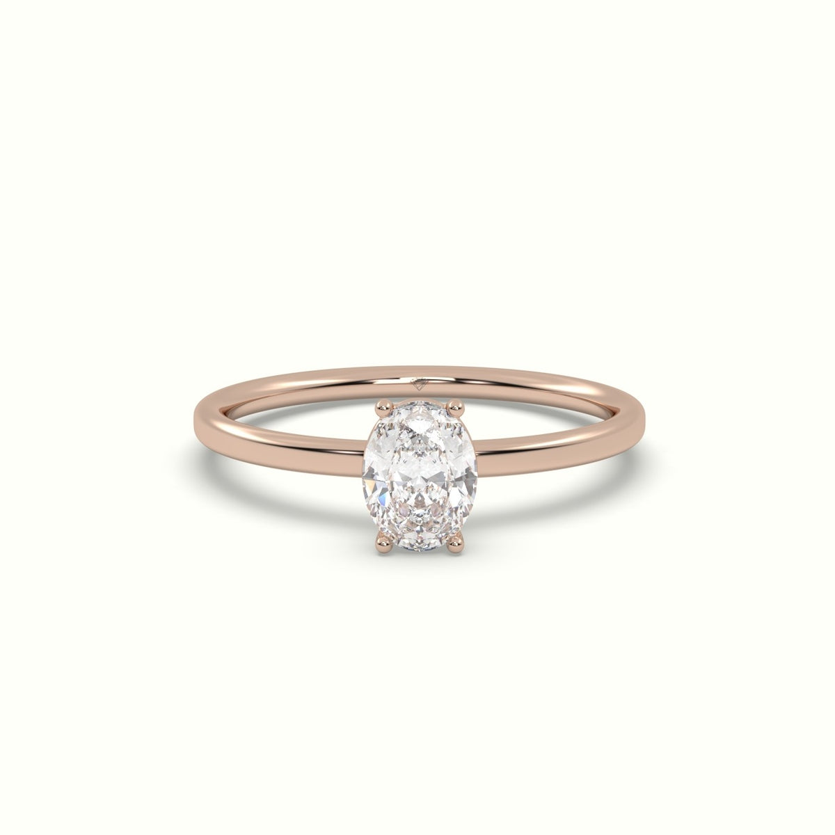 Oval Diamond Solitaire Ring 4 Round Prongs — Rose Gold