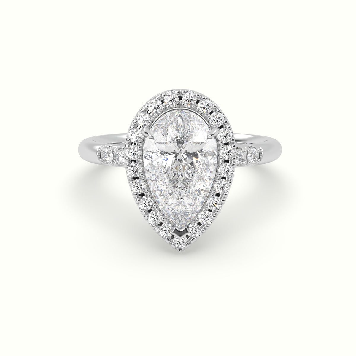 Pear Cut Halo Diamond Engagement Ring — White Gold