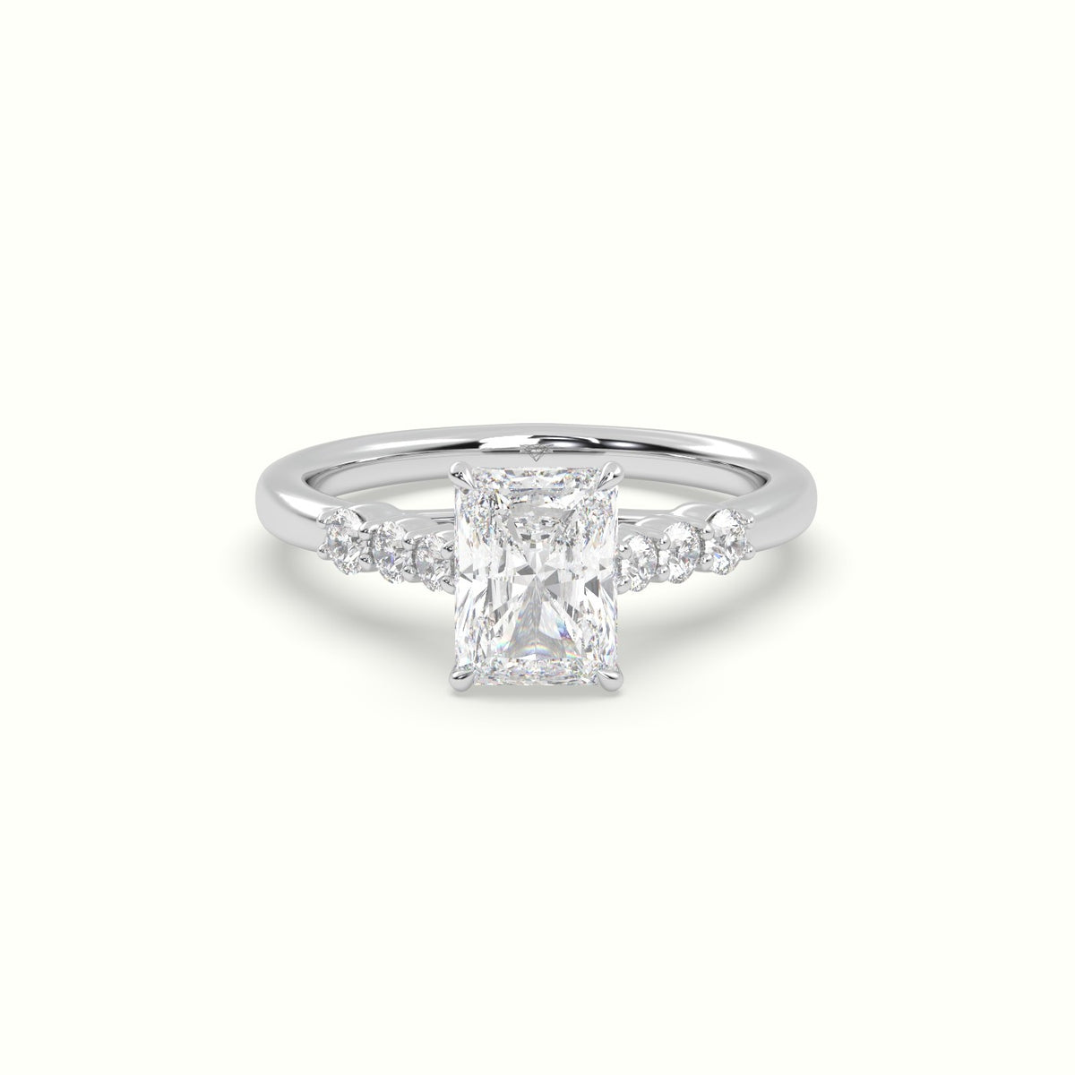 Radiant Cut Diamond Engagement Ring With Side Stones — White Gold