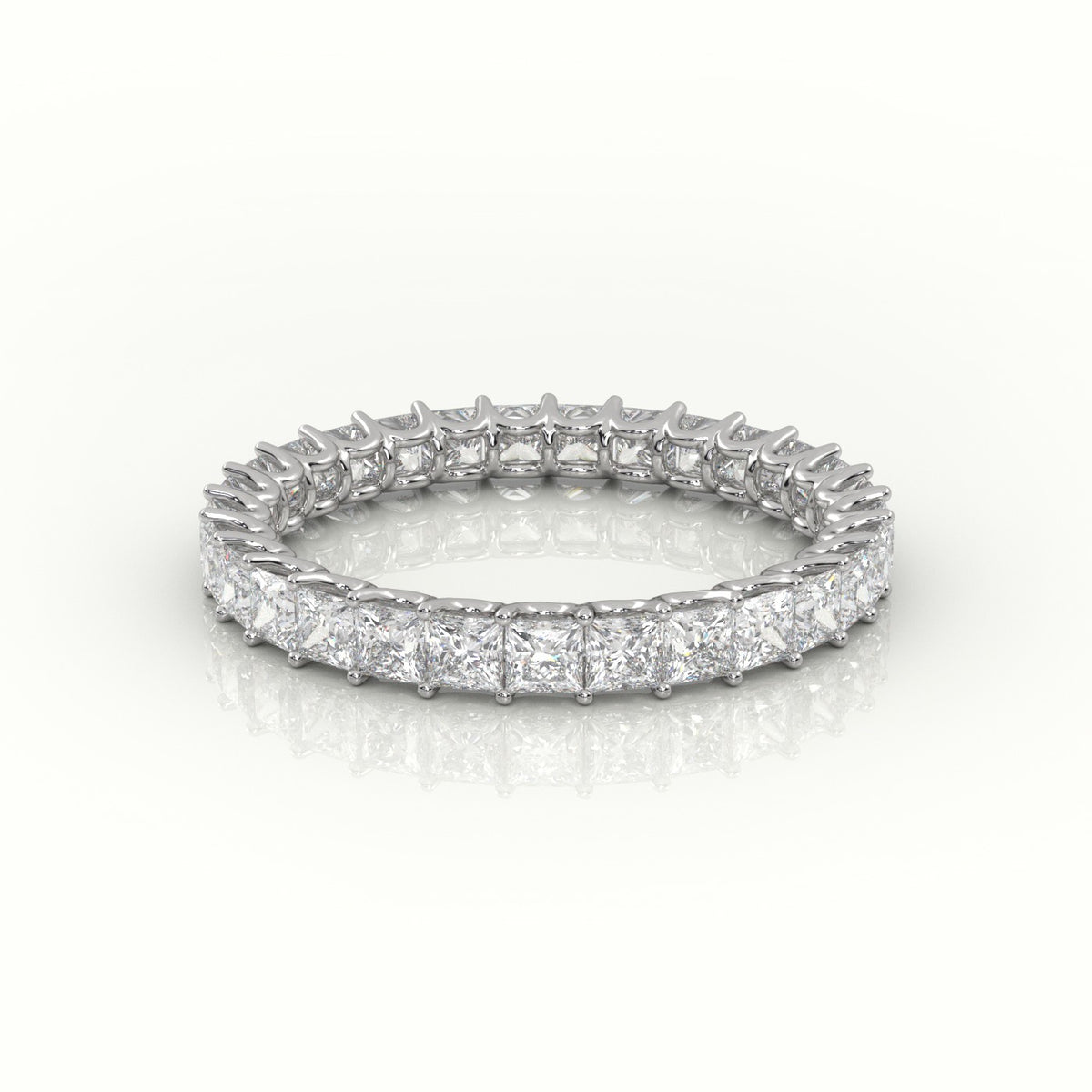 Princess Cut Scallop Set Eternity Wedding Band — White Gold