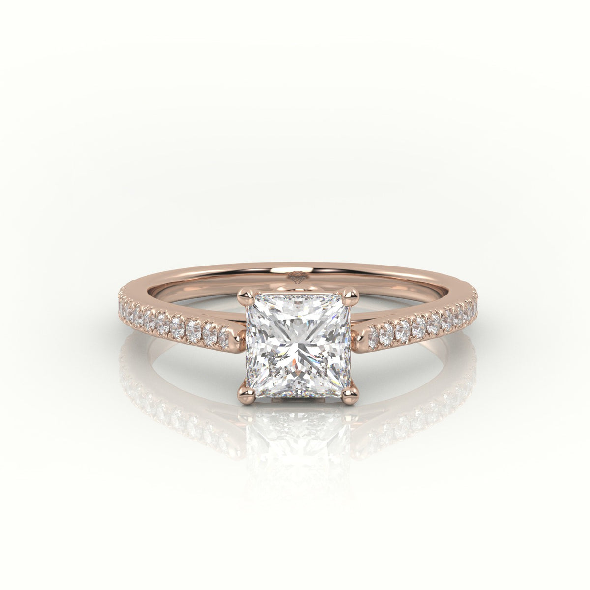 Princess Cut Diamond 4 Prongs Pave Setting Engagement Ring — Rose Gold