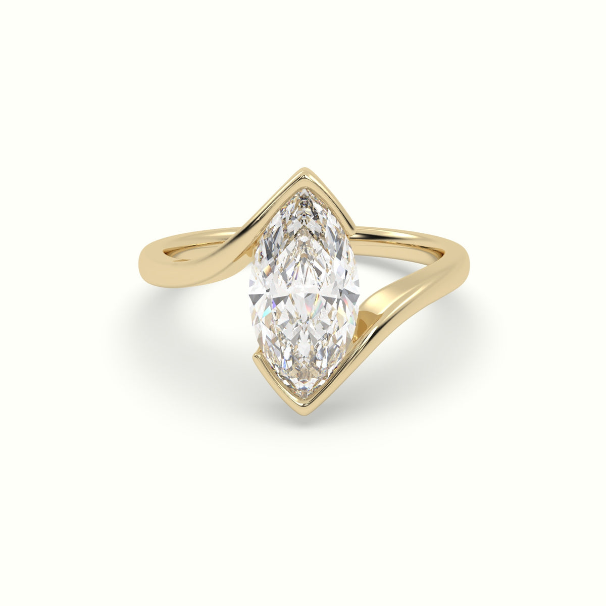 Marquise Diamond Bezel Solitaire Bypass Engagement Ring — Yellow Gold