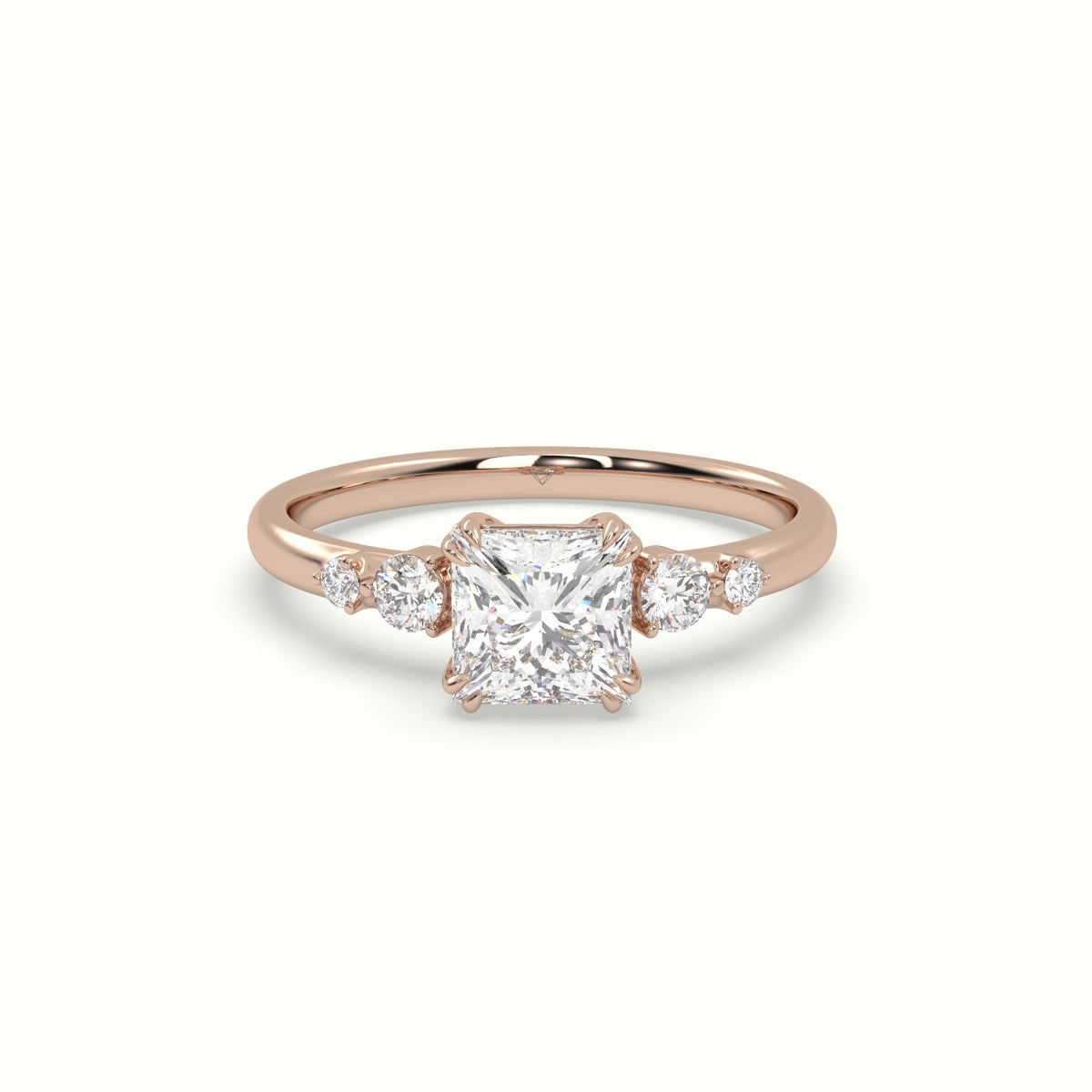 Princess Diamond Solitaire Side Stone Engagement Ring — Rose Gold