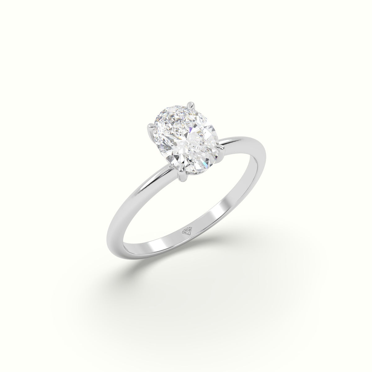 Oval Diamond Ring With Hidden Halo Setting — White Gold