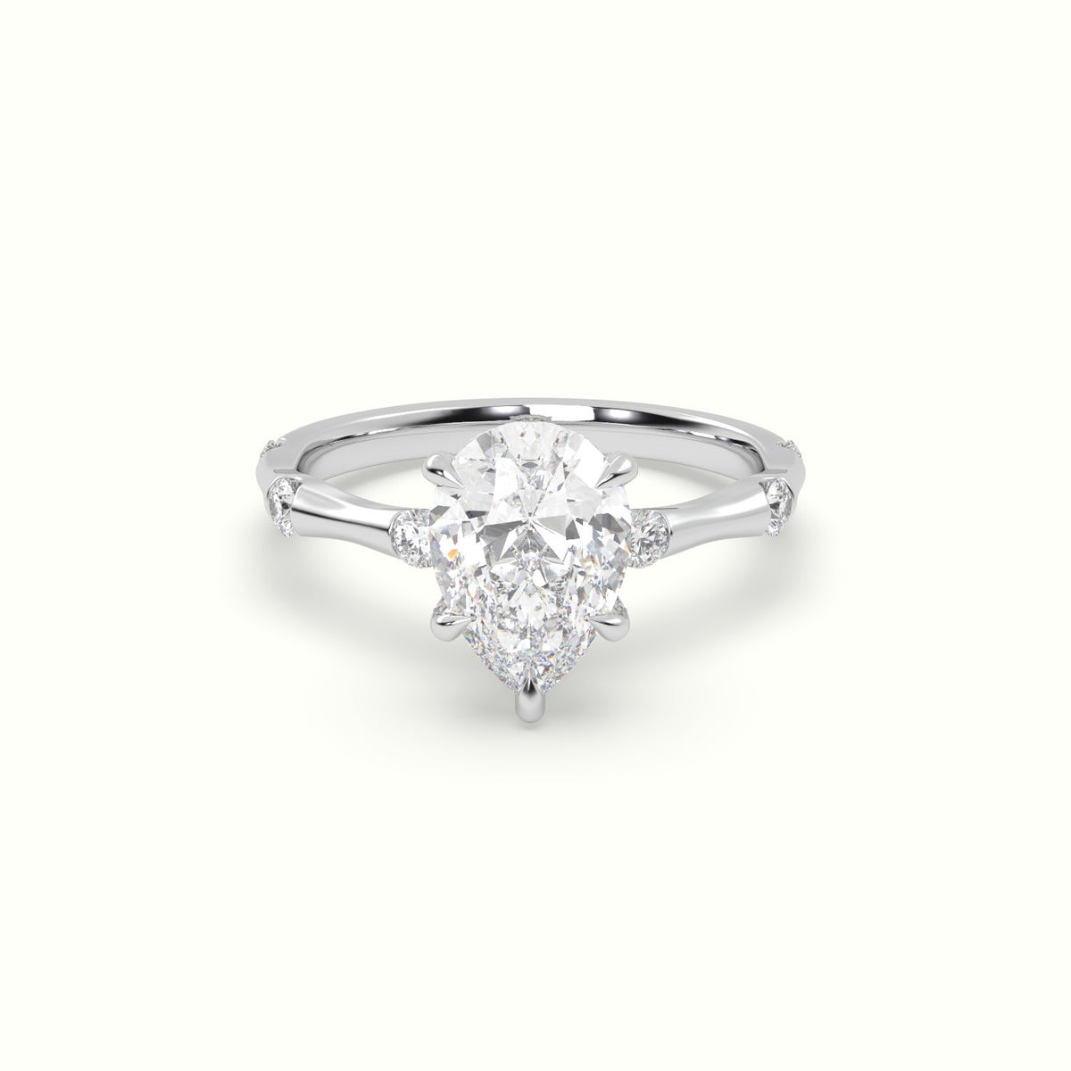 Pear Diamond Side Stone Engagement Ring — White Gold