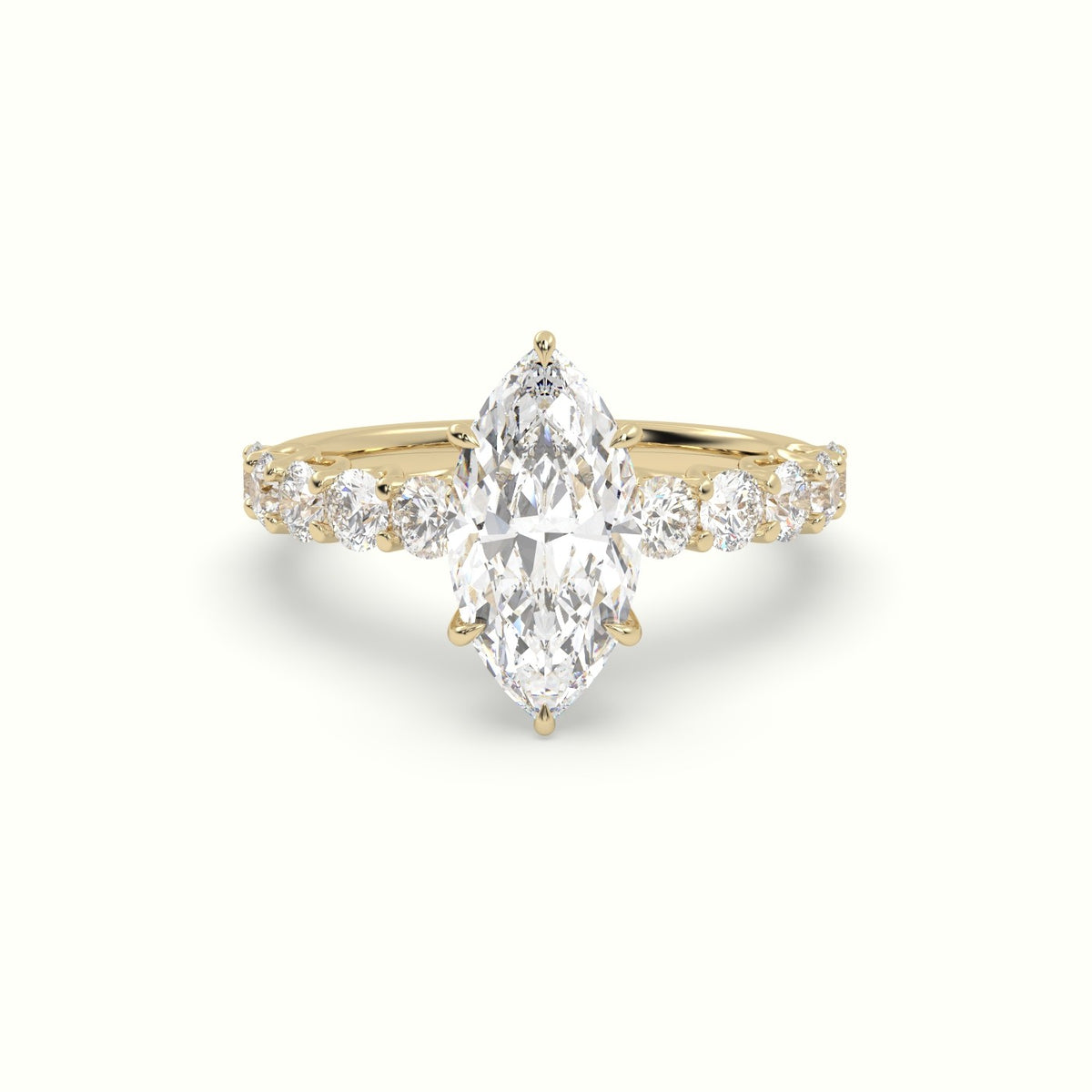 Marquise Cut Diamond Engagement Ring With Side Stones — Yellow Gold