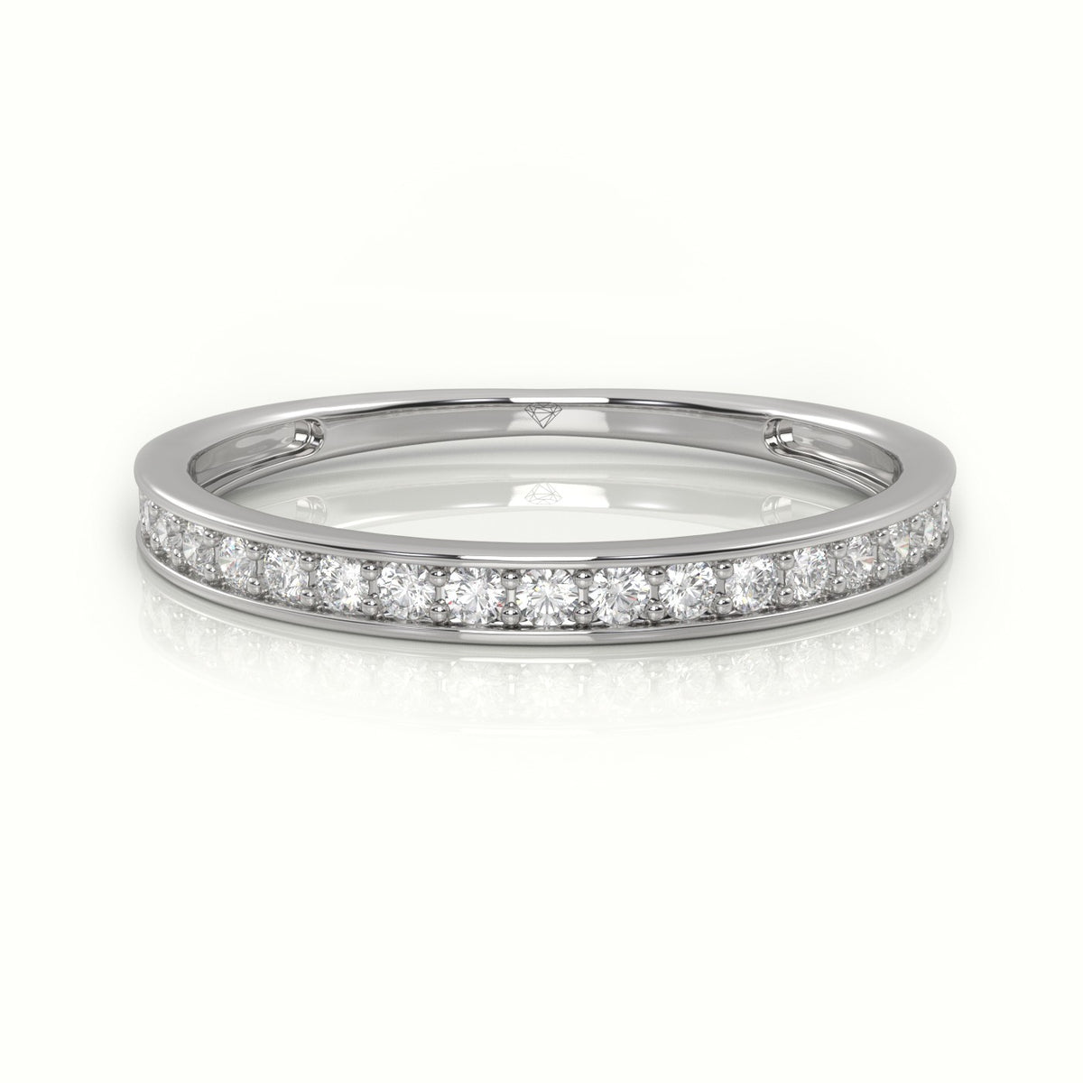 Round Cut Diamond Channel Setting Half Eternity Wedding Band — White Gold