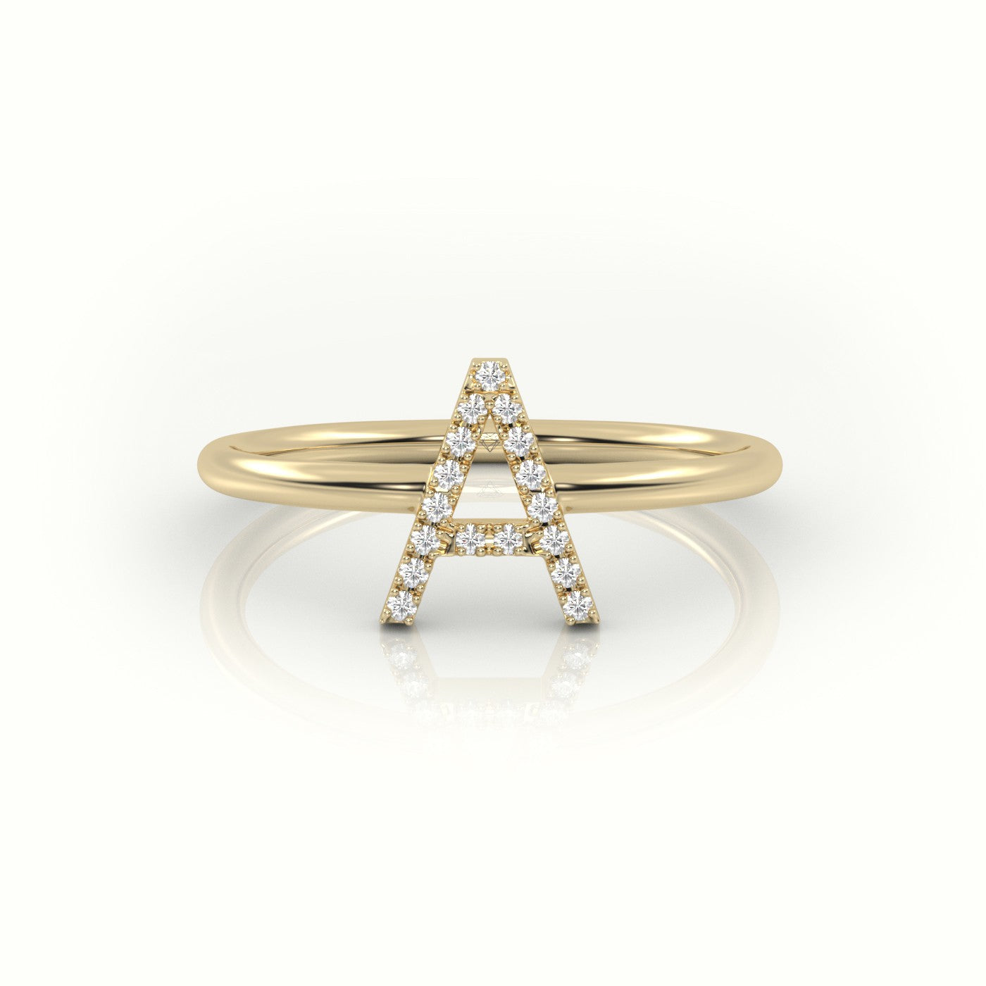 Round Cut Diamonds “A” Initials Monogram Alphabet Ring — Yellow Gold