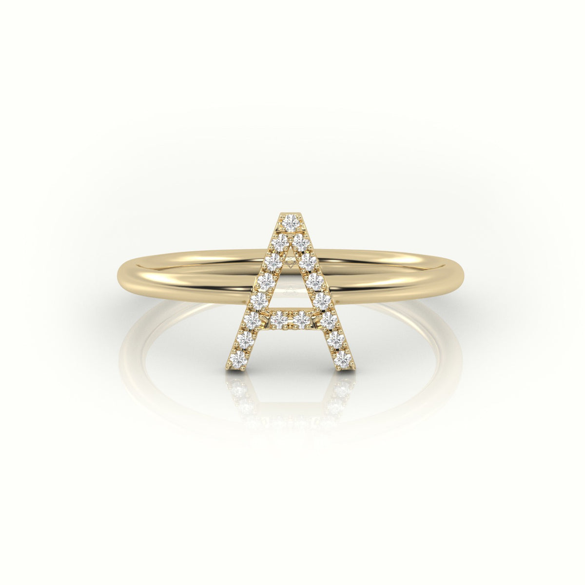 Round Cut Diamonds “A” Initials Monogram Alphabet Ring — Yellow Gold